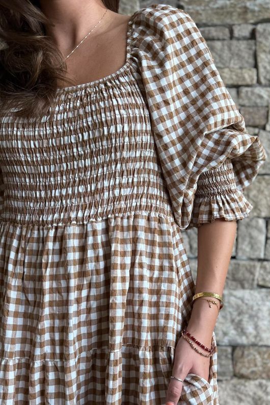 Nonni Gingham Darling Dress Hazelnut